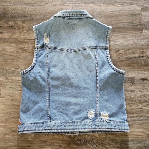 Lefties Distressed Denim Sleeveless Vest - 100% Cotton - Picture 7 of 11